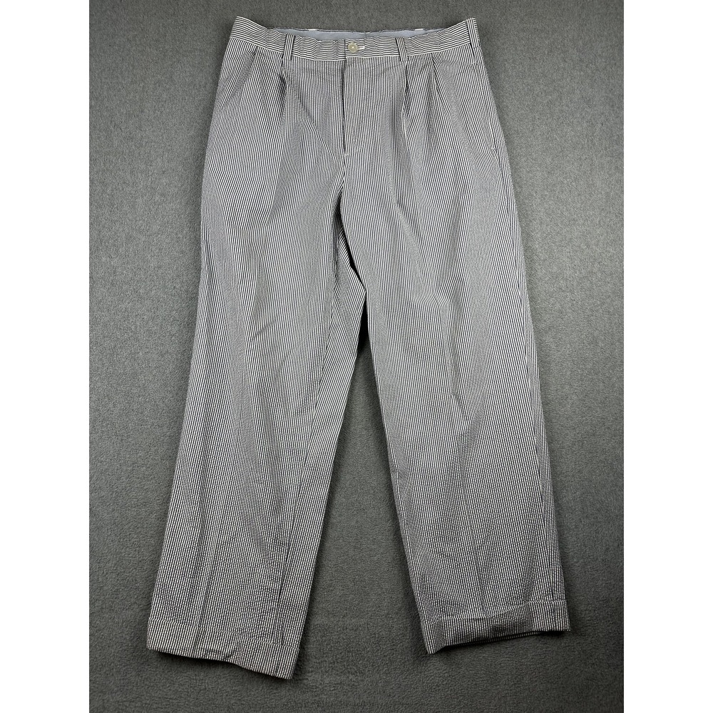 Brooks Brothers 346 Pants Mens 36x34 (34x29) Blue White Stripe Seersucker Chino